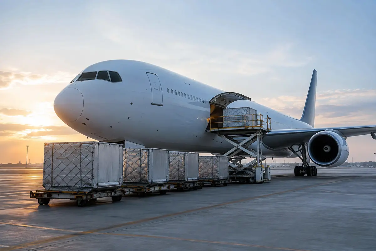 Cargo aircraft with air freight units prepared for loading