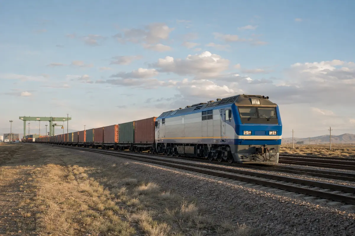 Intermodal container train on an international freight corridor
